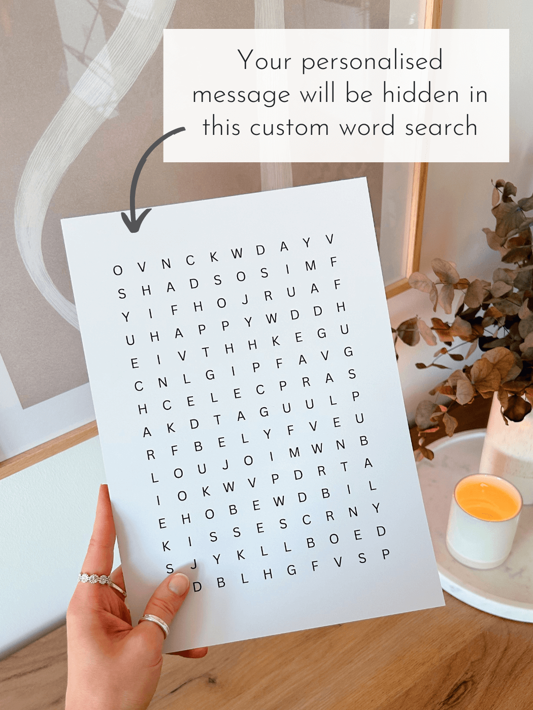 'Word Search' Personalised Printable Poster (black letters)