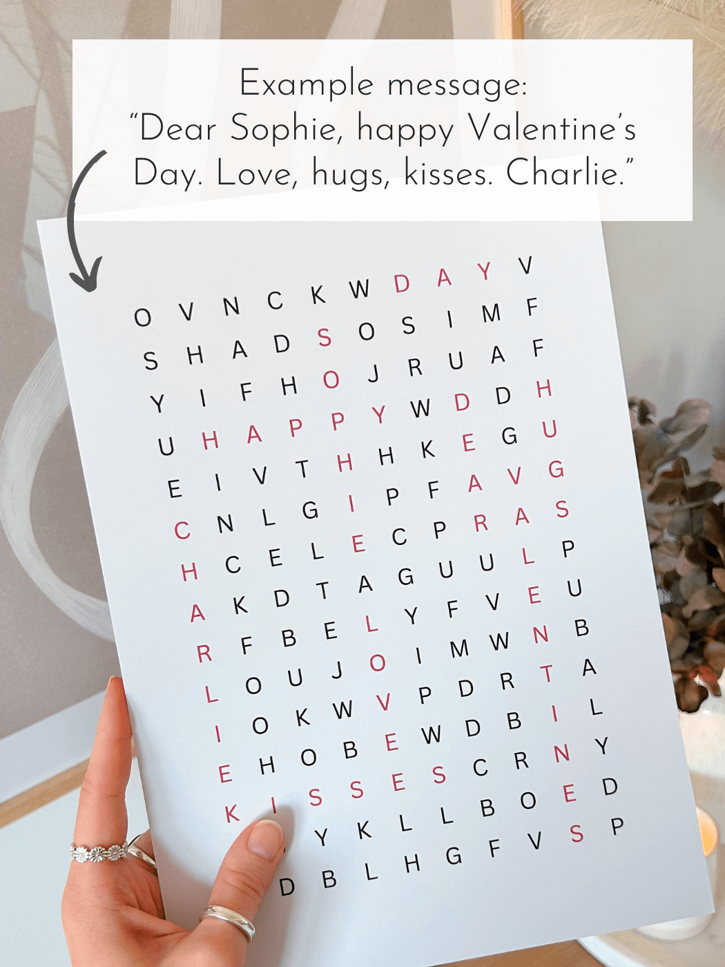 'Word Search' Personalised Printable Poster (black & red letters)