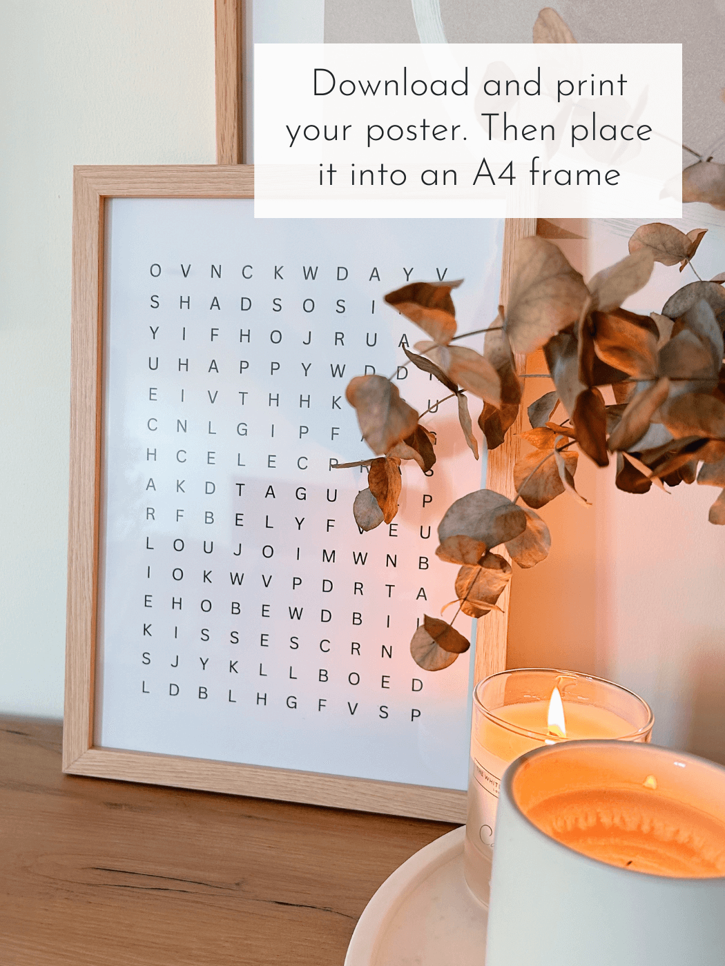 'Word Search' Personalised Printable Poster (black letters)