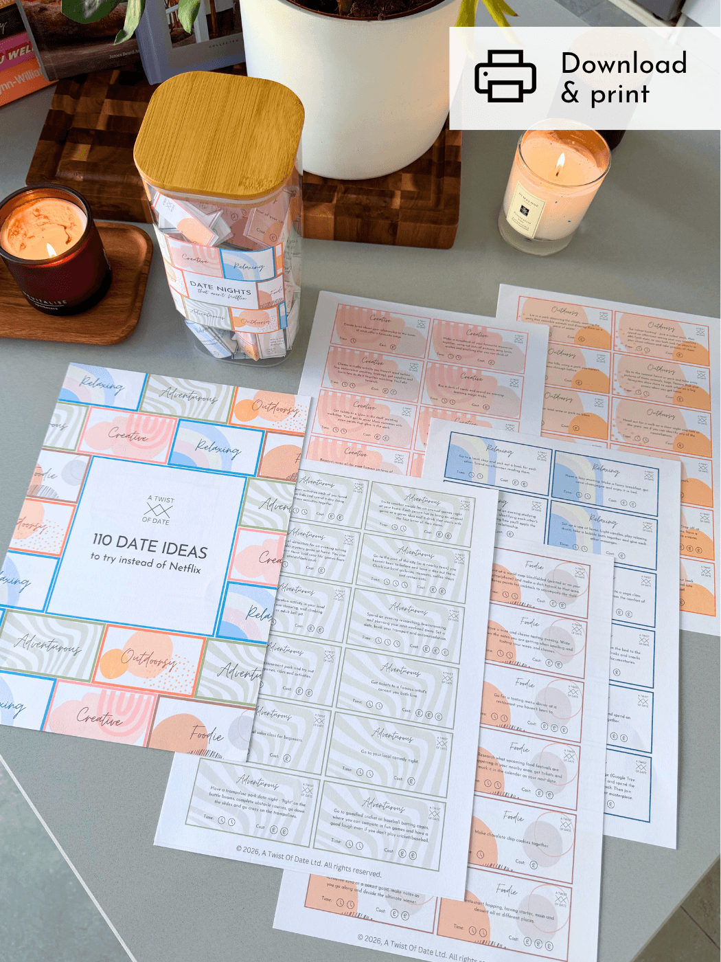 110 date idea cards PDF printed out