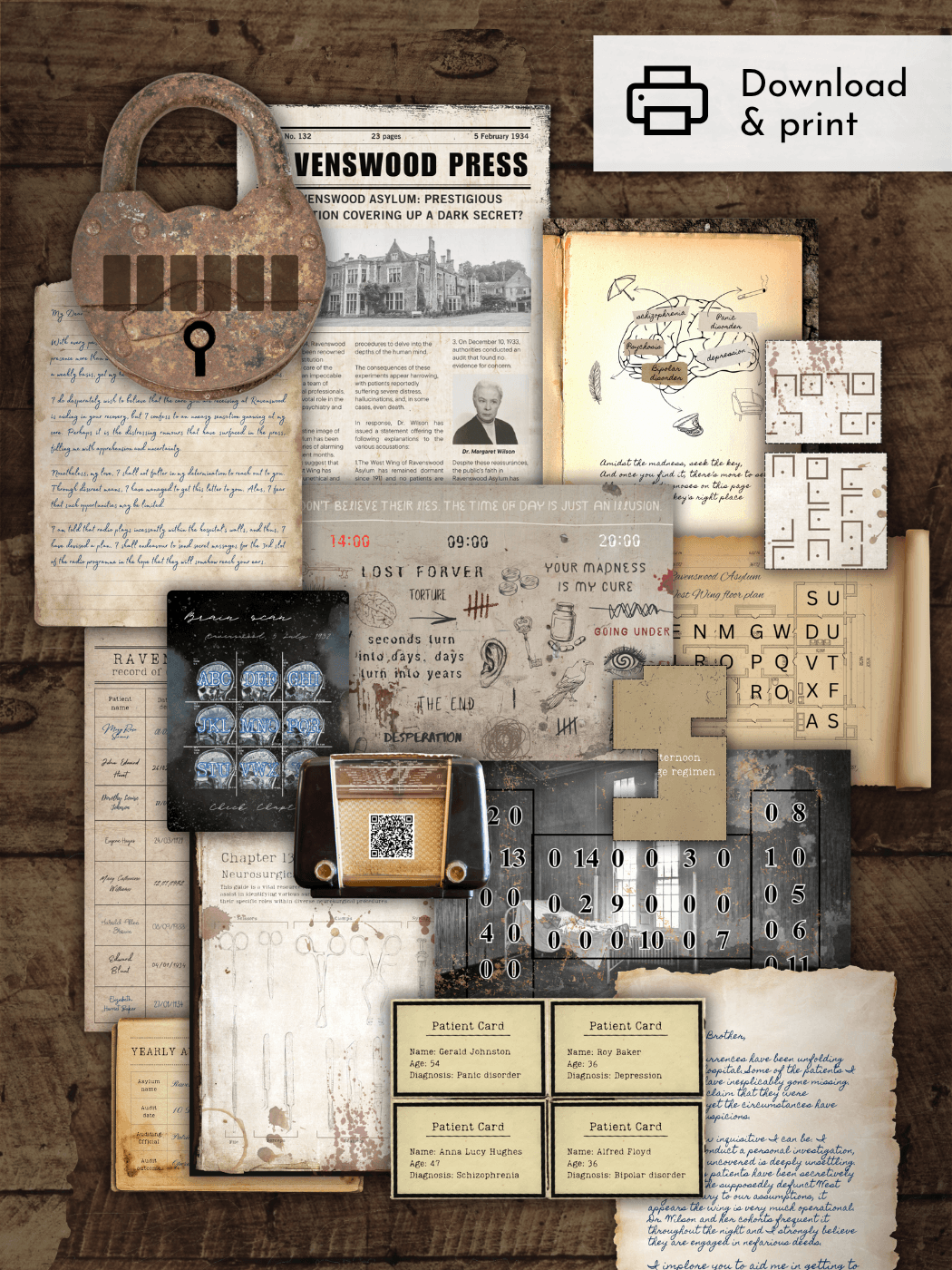 Escape room game materials examples