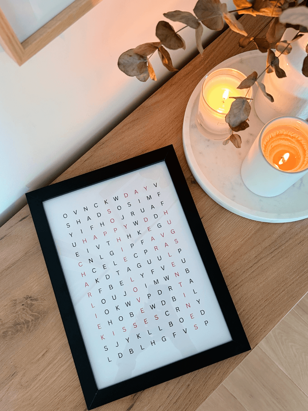 'Word Search' Personalised Printable Poster (black & red letters)