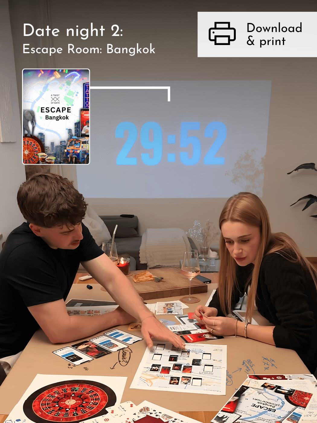 Couple playing escape room game