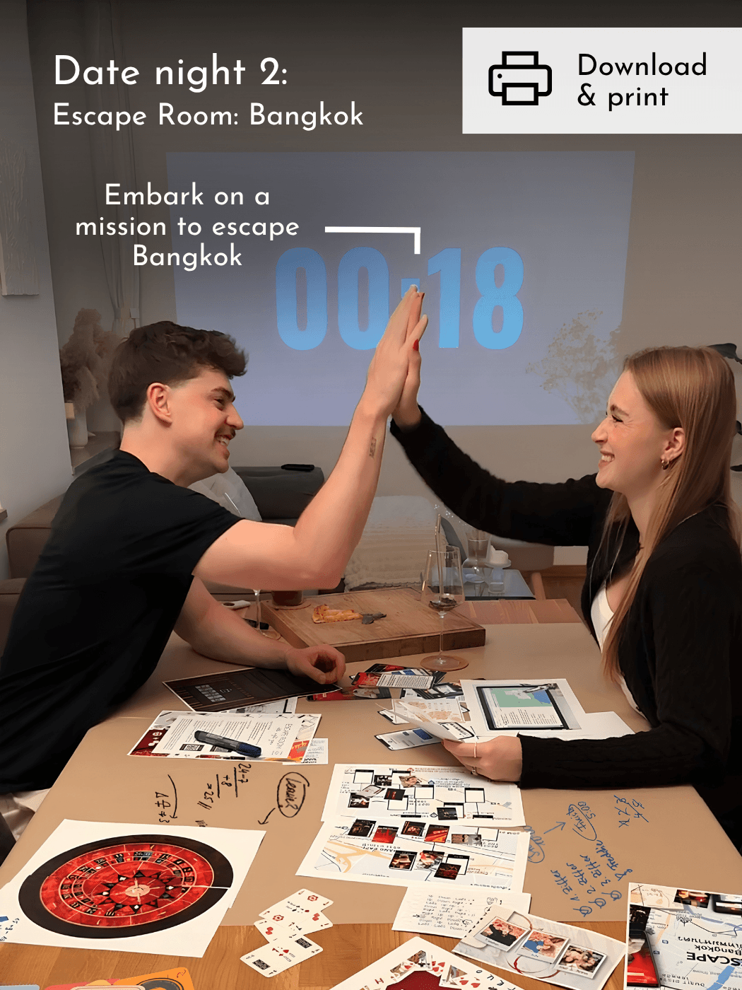 Couple playing escape room game
