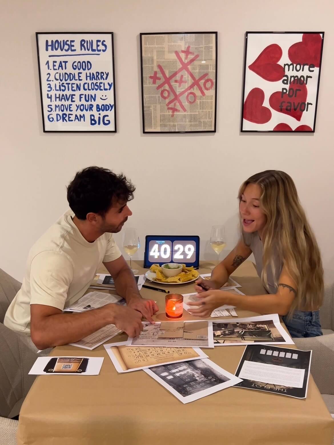Couple solving escape room